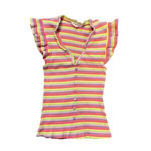 Multi coloured striped ruffle top